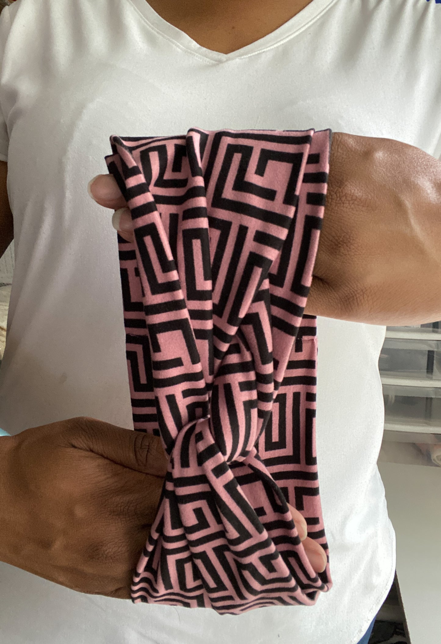 Pink and Black Geometrical Twist Knot Headband I The Enchanted Magnolia