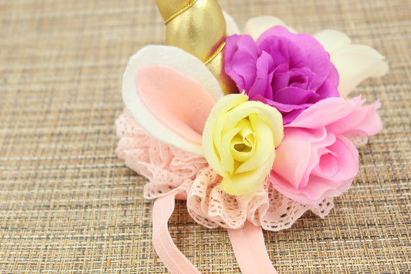 Girls Unicorn Flower Headband Pink / Gold / Off-White / Purple / Yellow I The Enchanted Magnolia