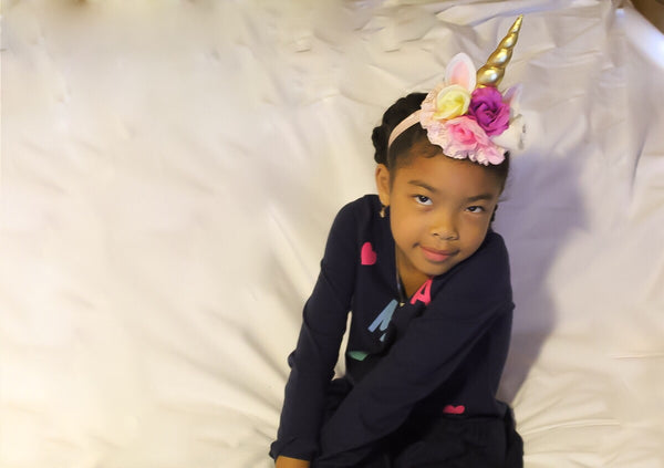 Girls Unicorn Flower Headband Pink / Gold / Off-White / Purple / Yellow I The Enchanted Magnolia