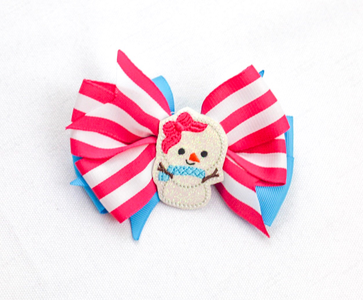 Cute Snow Girl Winter Stripe Hair Bow I The Enchanted Magnolia