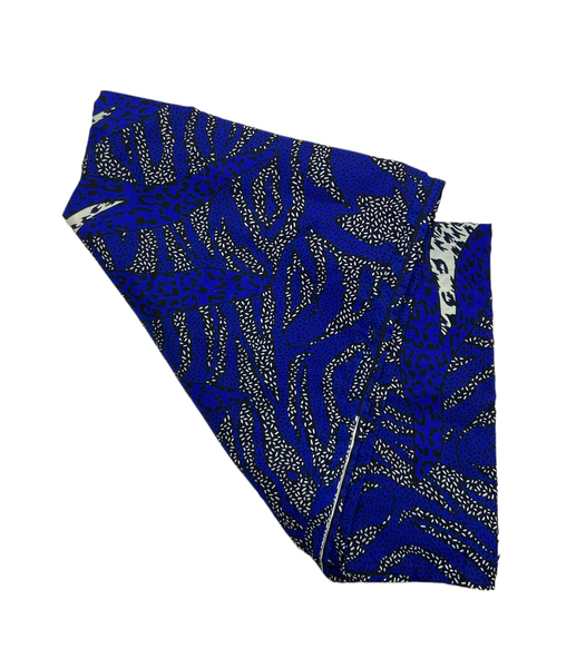Black and white  abstract prints on royal blue cotton Ankara fabric on white background