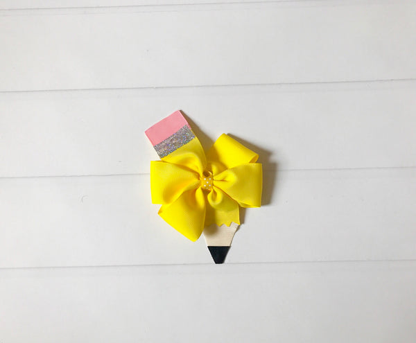 Yellow Pencil Pinwheel Hair Bow I The Enchanted Magnolia