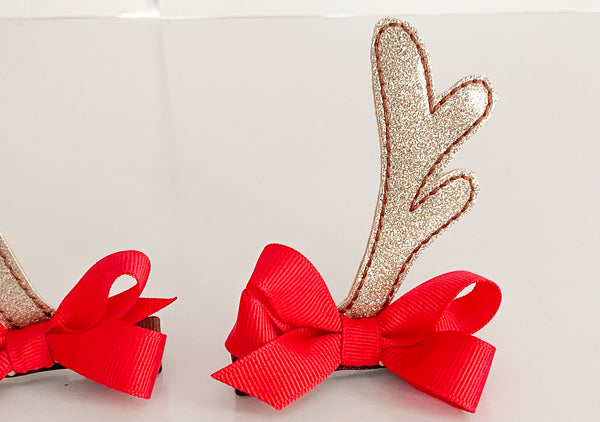 Glitter Vinyl Reindeer Antler Hair Clips I The Enchanted Magnolia