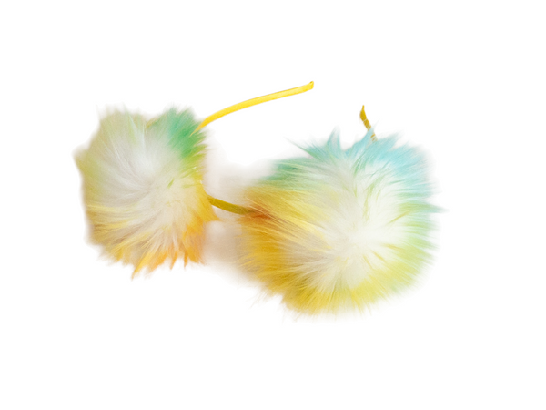 Large Pom Pom Headband - Yellow, Blue, White Multi - The Enchanted Magnolia