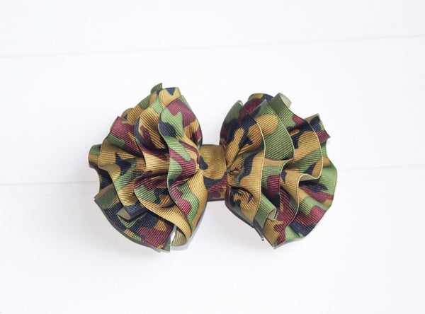 Camo Wavy Hair Bow I The Enchanted Magnolia
