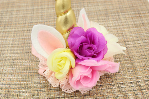 Girls Unicorn Flower Headband Pink / Gold / Off-White / Purple / Yellow I The Enchanted Magnolia