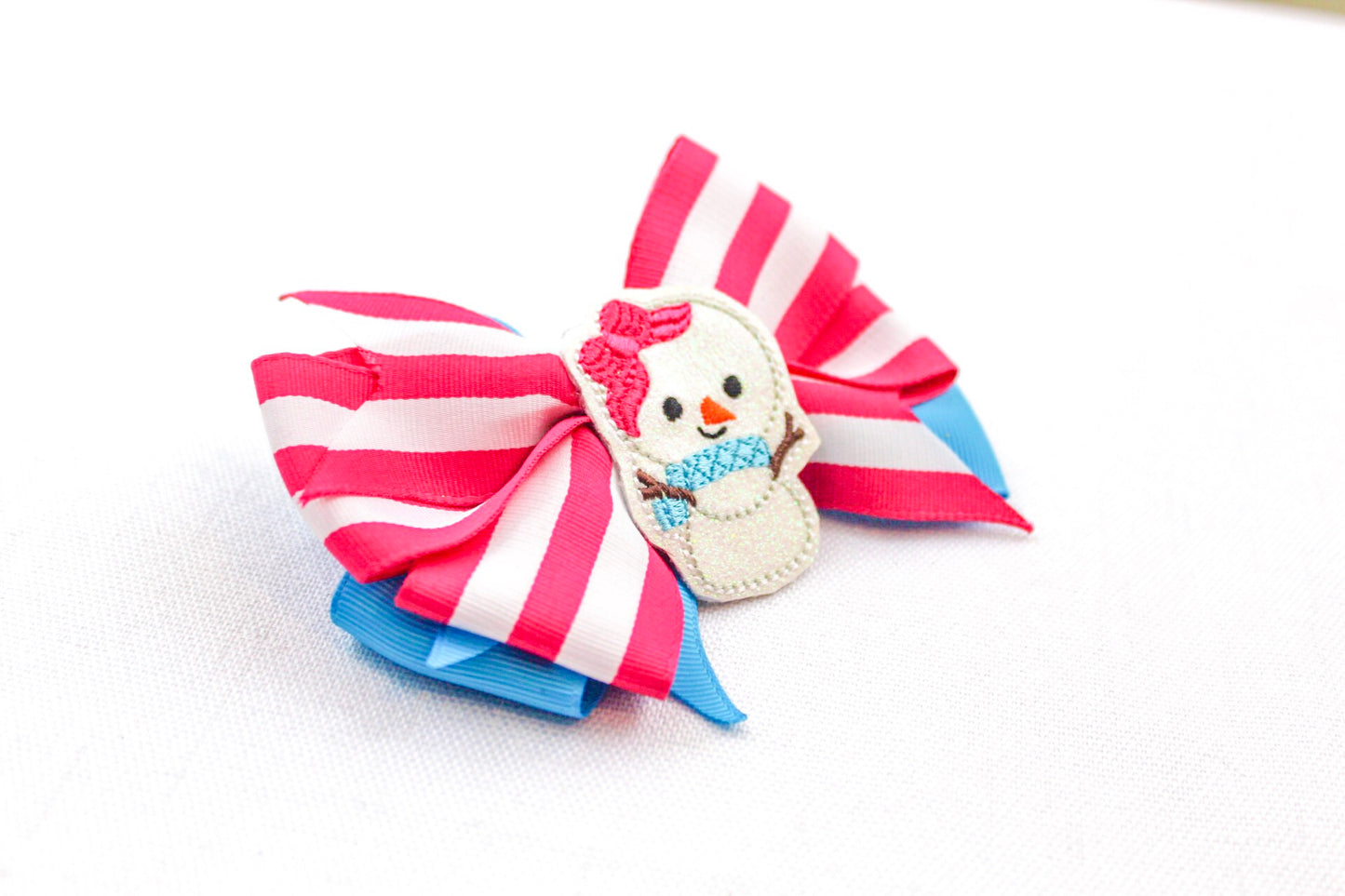 Cute Snow Girl Winter Stripe Hair Bow I The Enchanted Magnolia
