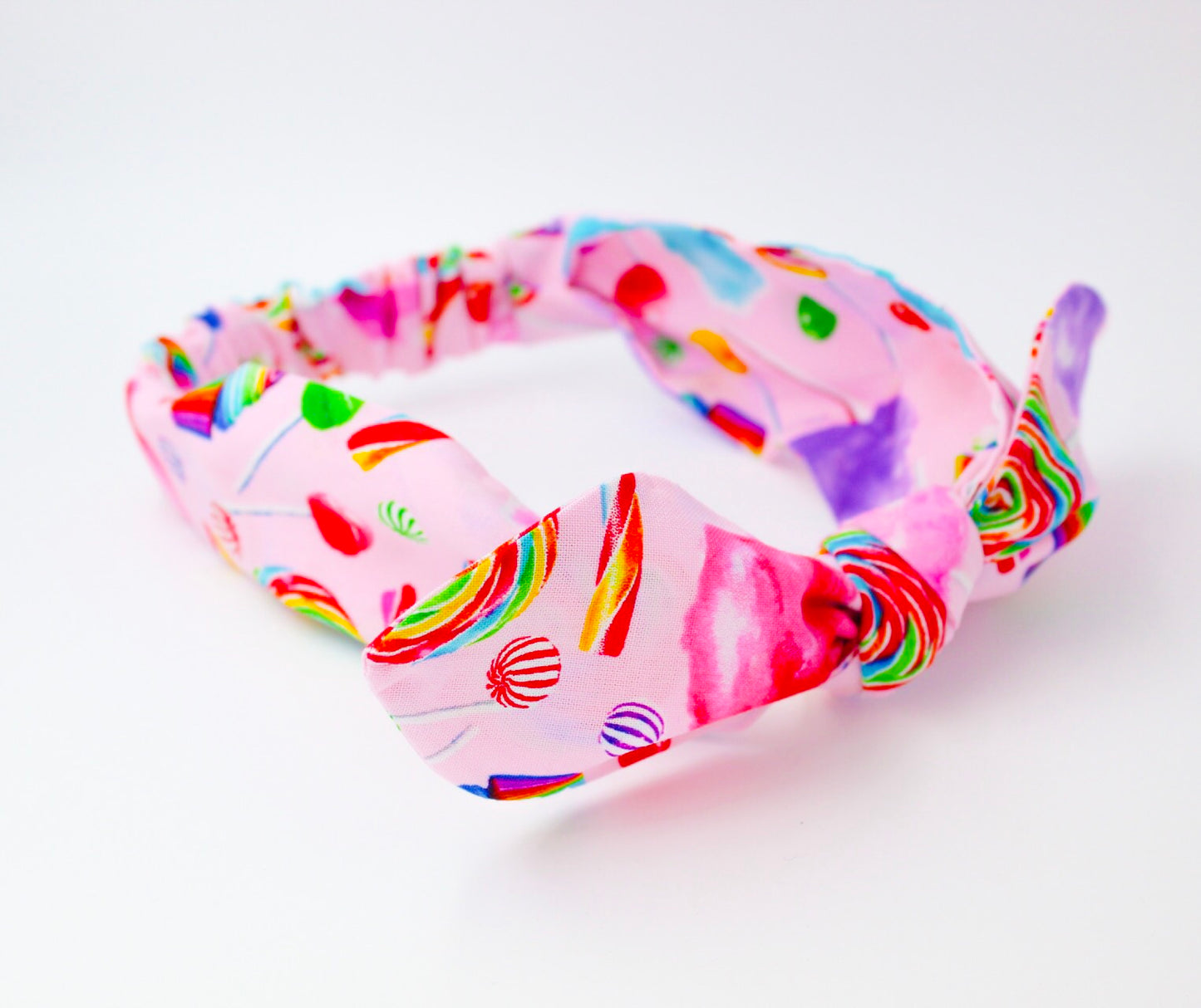 Girls Rainbow Candy on Pink Top Knot Headband I The Enchanted Magnolia