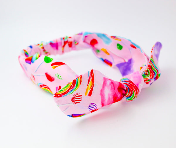Girls Rainbow Candy on Pink Top Knot Headband I The Enchanted Magnolia