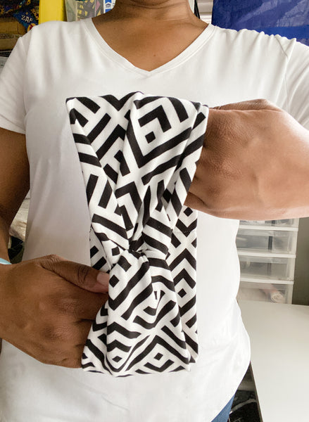 White and Black Geometrical Twist Knot Headband I The Enchanted Magnolia