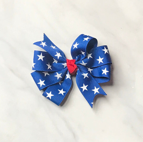 Girls Patriotic Royal Blue Triple Loop Hair Bow I The Enchanted Magnolia