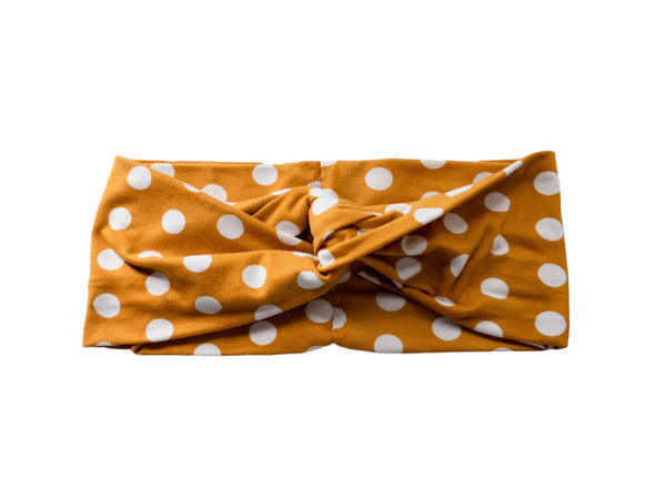 Mustard White Polka Dots Twisted Turban Headband