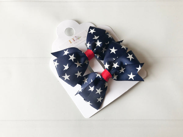 Navy Blue Patriotic Hair Bows I The Enchanted Magnolia