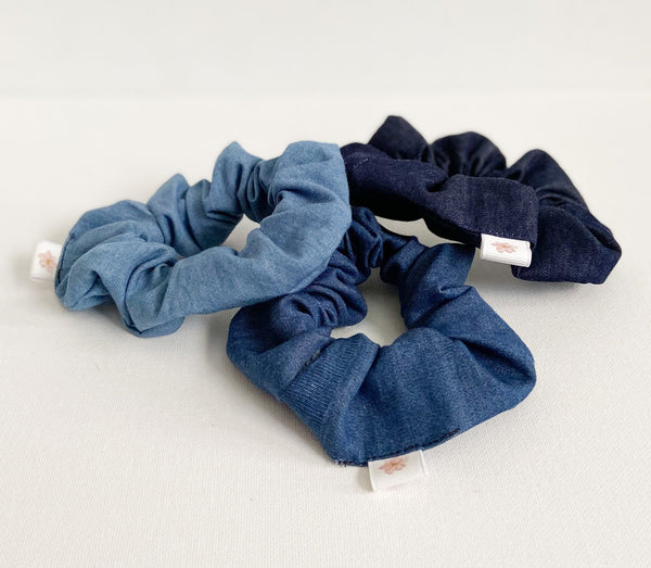 Blue Denim Hair Scrunchie Bundle - X-Large I The Enchanted Magnolia