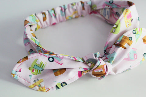 Girls Pink Camper Top Knot Headband I The Enchanted Magnolia