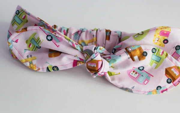 Girls Pink Camper Top Knot Headband I The Enchanted Magnolia