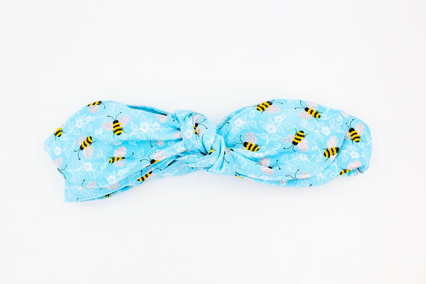 Light Blue Bumblebee Top Knot Headband Magnolia’s Mommy n’ Me 4