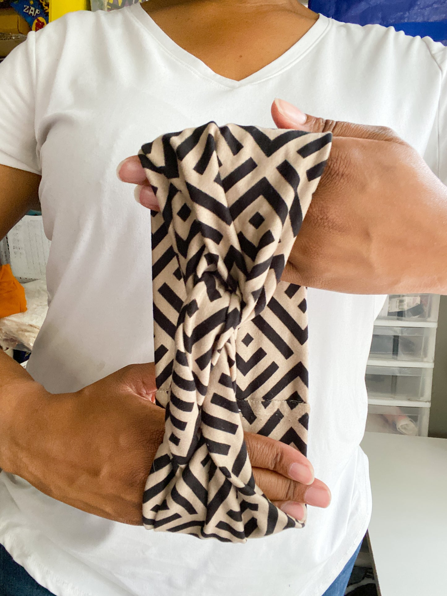 Taupe and Black Geometrical Twist Knot Headband I The Enchanted Magnolia