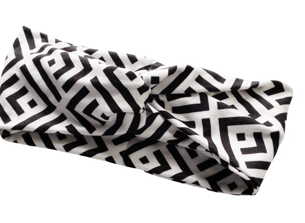 White and Black Geometrical Twist Knot Headband I The Enchanted Magnolia