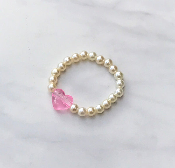 Girls Pink Heart Pearl Bracelet I The Enchanted Magnolia