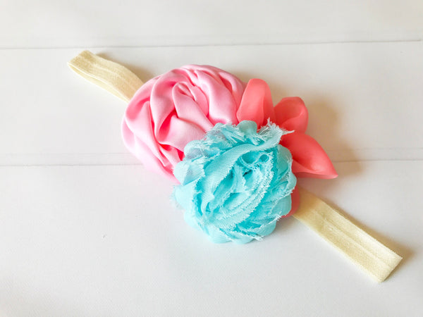 Girls Mermaid Inspired Flower Headband Blue / Pink / Coral / Ivory I The Enchanted Magnolia