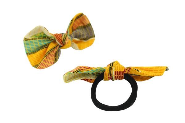 Ankara Orange Multi Color Top Knot Ponytail Hair Bows I The Enchanted Magnolia