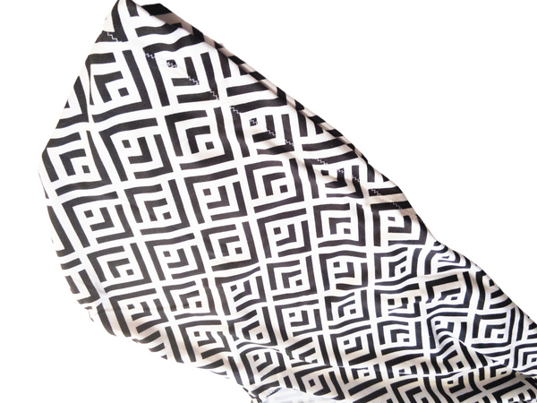 White and Black Geometric Print Knit Headwrap