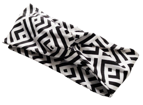 White and Black Geometrical Twist Knot Headband I The Enchanted Magnolia