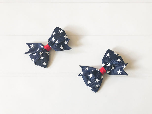 Navy Blue Patriotic Hair Bows - The Enchanted Magnolia