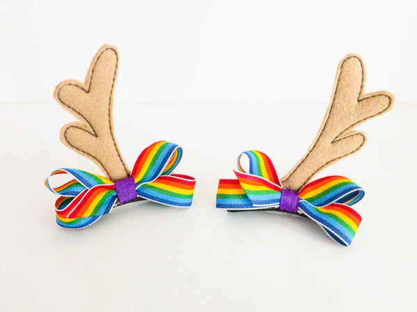 Rainbow Woodland Deer Antler Hair Clips I The Enchanted Magnolia