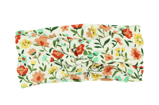Floral-Print-on-White-Twisted-Turban-Headband