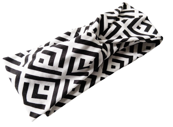 White and Black Geometrical Twist Knot Headband I The Enchanted Magnolia
