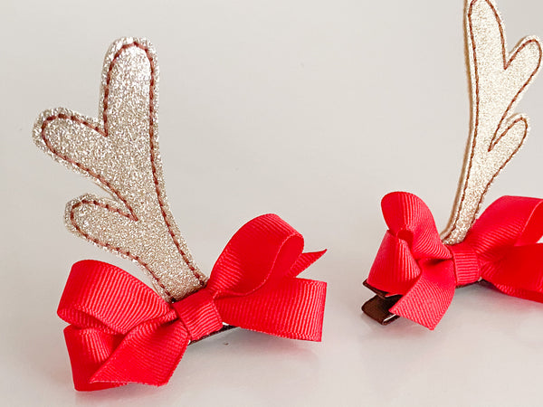 Glitter Vinyl Reindeer Antler Hair Clips I The Enchanted Magnolia