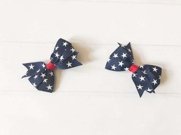 Navy Blue Patriotic Hair Bows I The Enchanted Magnolia
