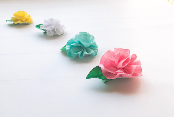 Girls Ribbon Flower Hair Clip Set