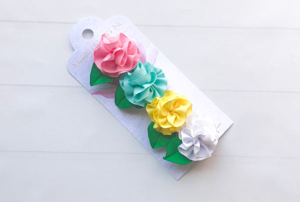 Girls Ribbon Flower Hair Clip Set